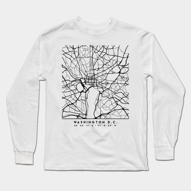 WASHINGTON DC BLACK CITY STREET MAP ART Long Sleeve T-Shirt by deificusArt